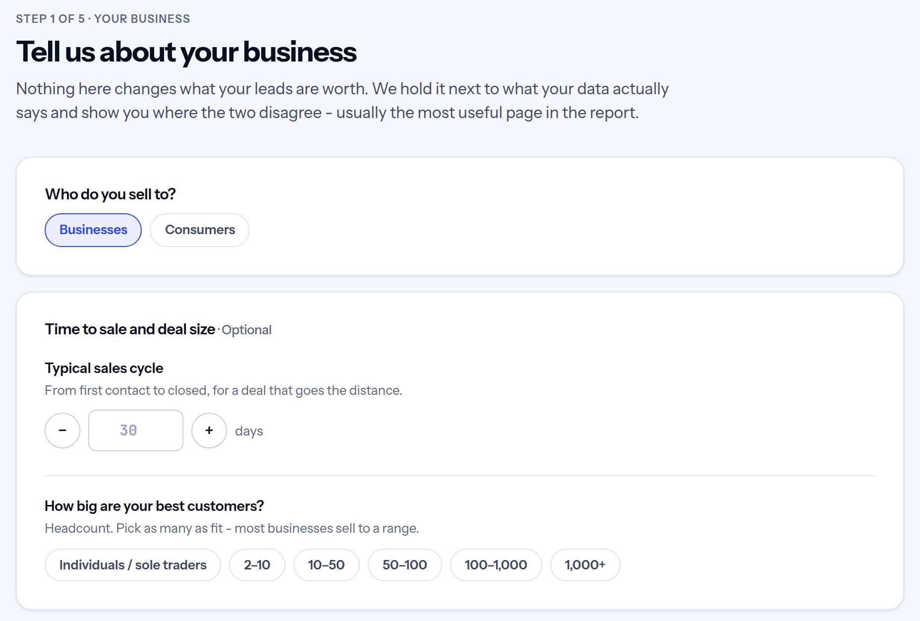 Step one: who you sell to, your typical sales cycle and your best customers